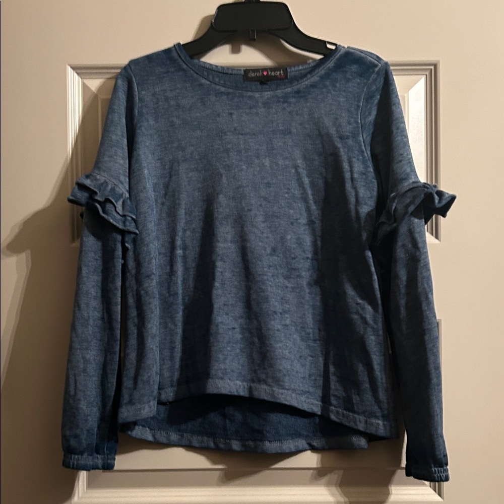 Derek Heart Denim Blue Ruffle Long Sleeve Top